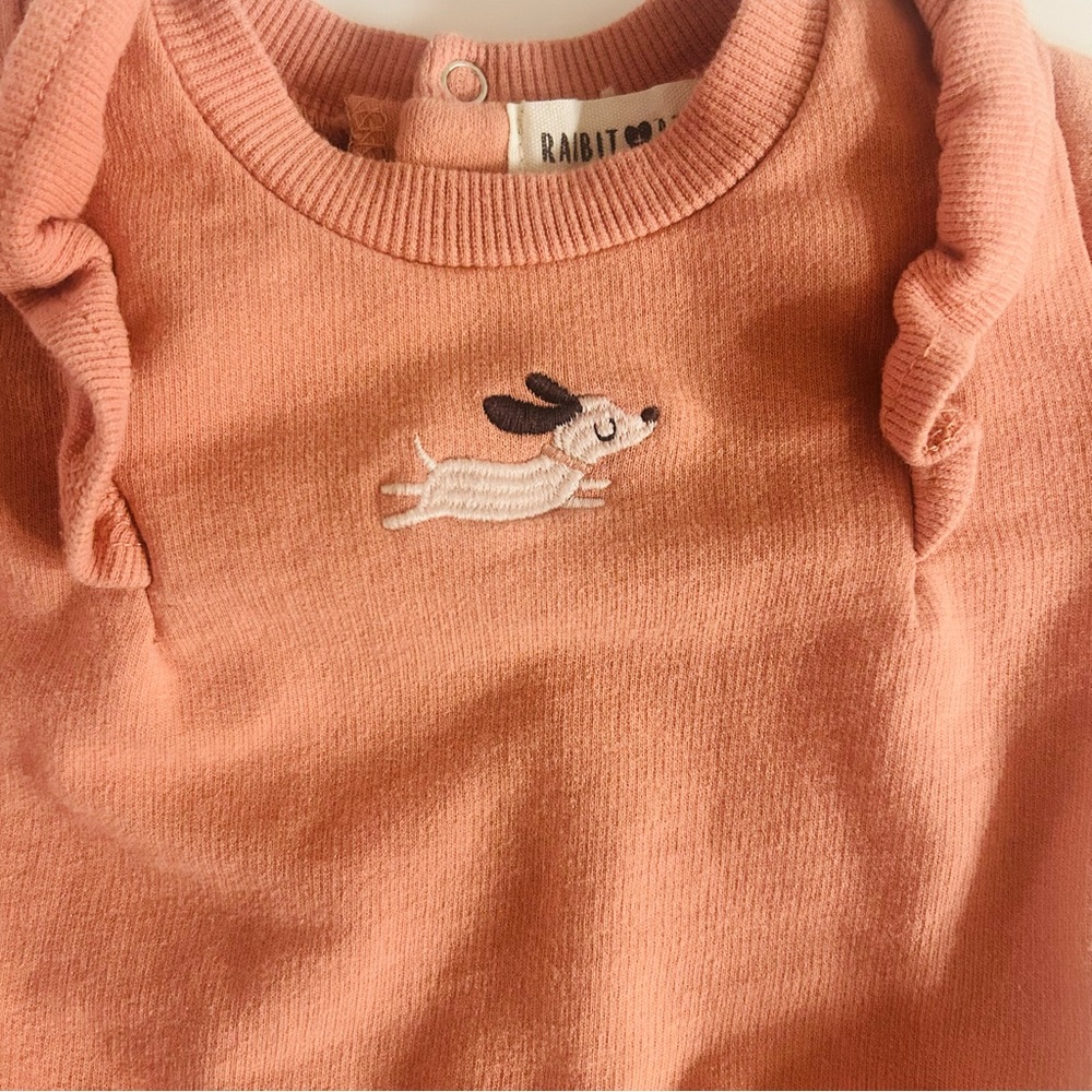 0-3M Rabbit + Bear Embroidered Dog Ruffle Sweater Top - Picture 3 of 4